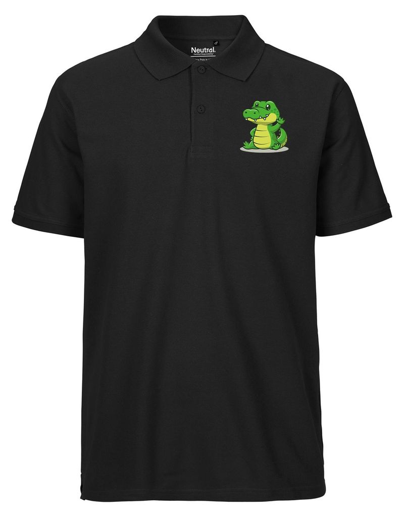Huuraa Herren Polo Shirt Krokodil Comic M Black Bio Baumwolle Fairtrade Poloshirt Geschenkidee