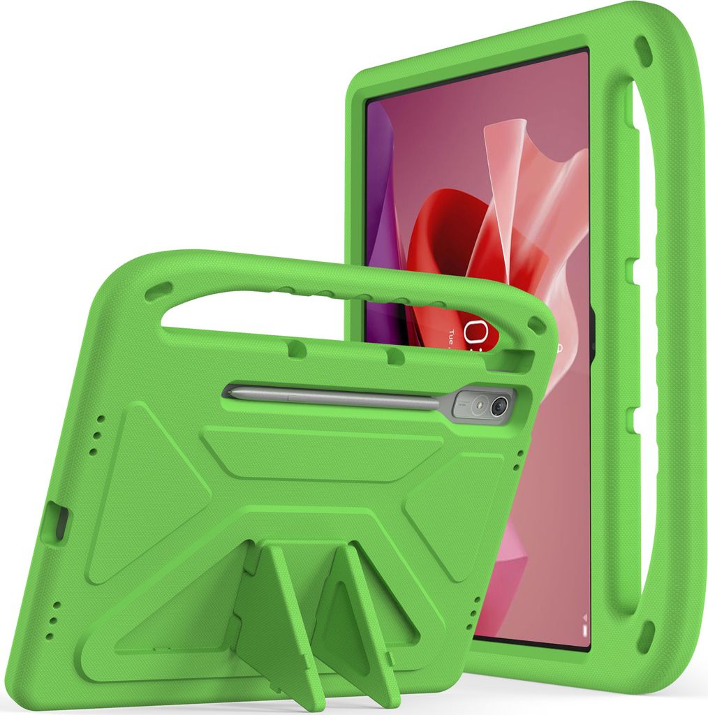 Hülle für Lenovo Tab P12 / Xiaoxin Pad Pro 12,7 Zoll TB370FU, Leichte Stoßfeste Eva Kinder Schutzhülle mit Griff und Faltbarem Ständer Grün