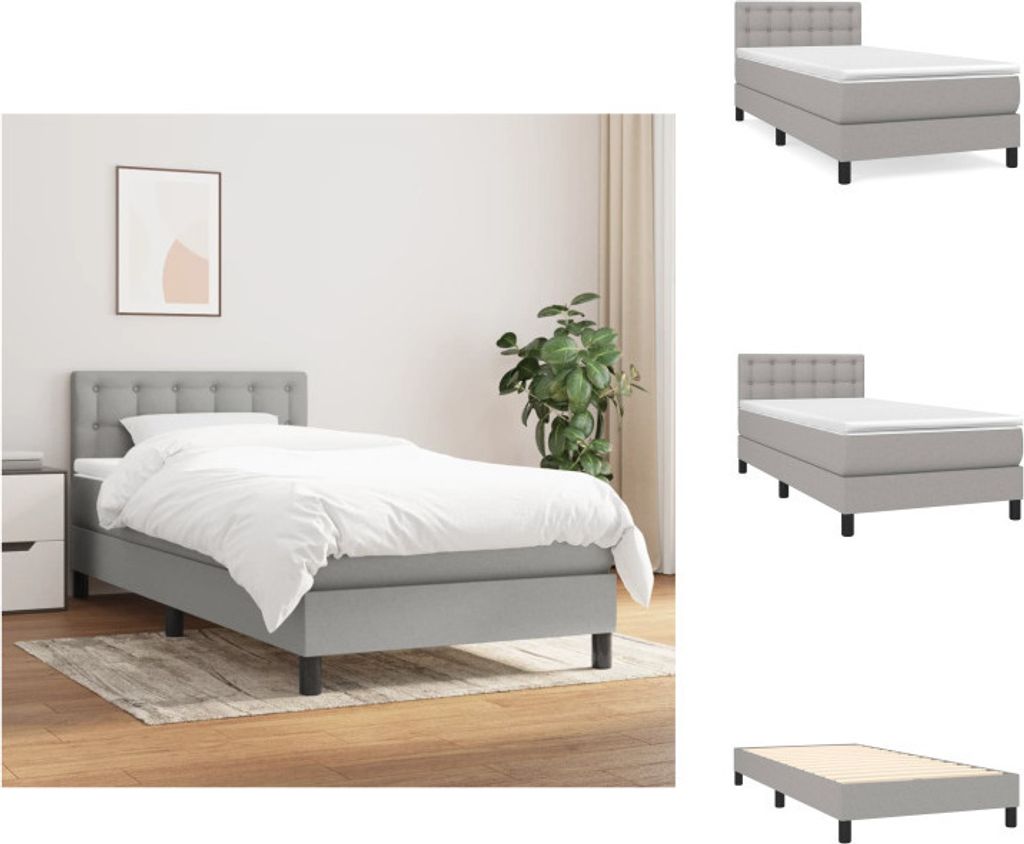 vidaXL Boxspringbett mit Matratze Hellgrau 100x200 cm Stoff - Betten & Bettgestelle