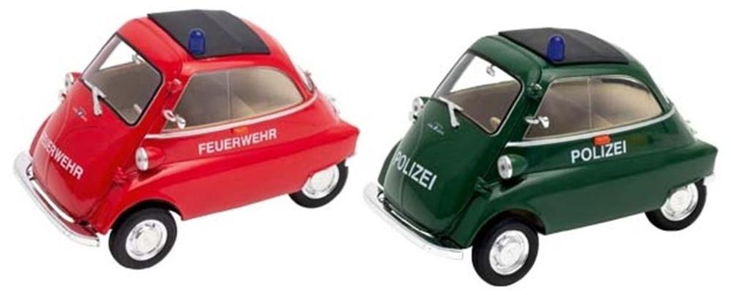 Goki BMW Isetta Spielzeugauto Polizei und Feuerwehr 1-26 Maßstab