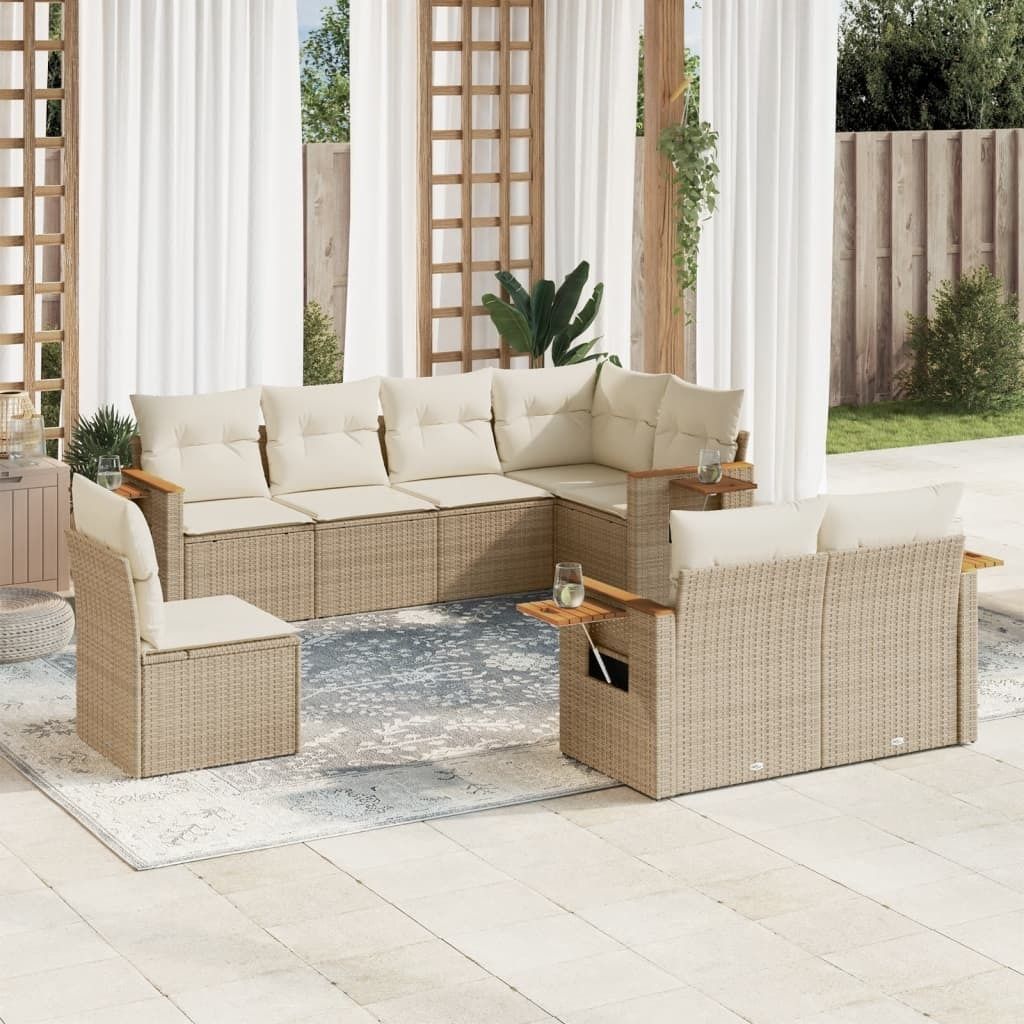 Maison Exclusive - 8-tlg. Garten-Sofagarnitur mit Kissen Beige Poly Rattan