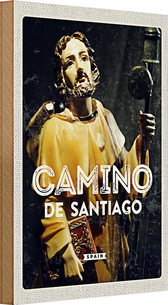 Holzschild Reise 20x30cm Retro Camino de Santiago Sculptur