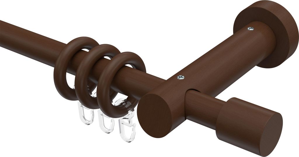 Interdeco Gardinenstange / Vorhangstange Nussbaum lackiert, Typ Talena Feta (Kappe), 20 mm Ø 1-läufig, 200 cm