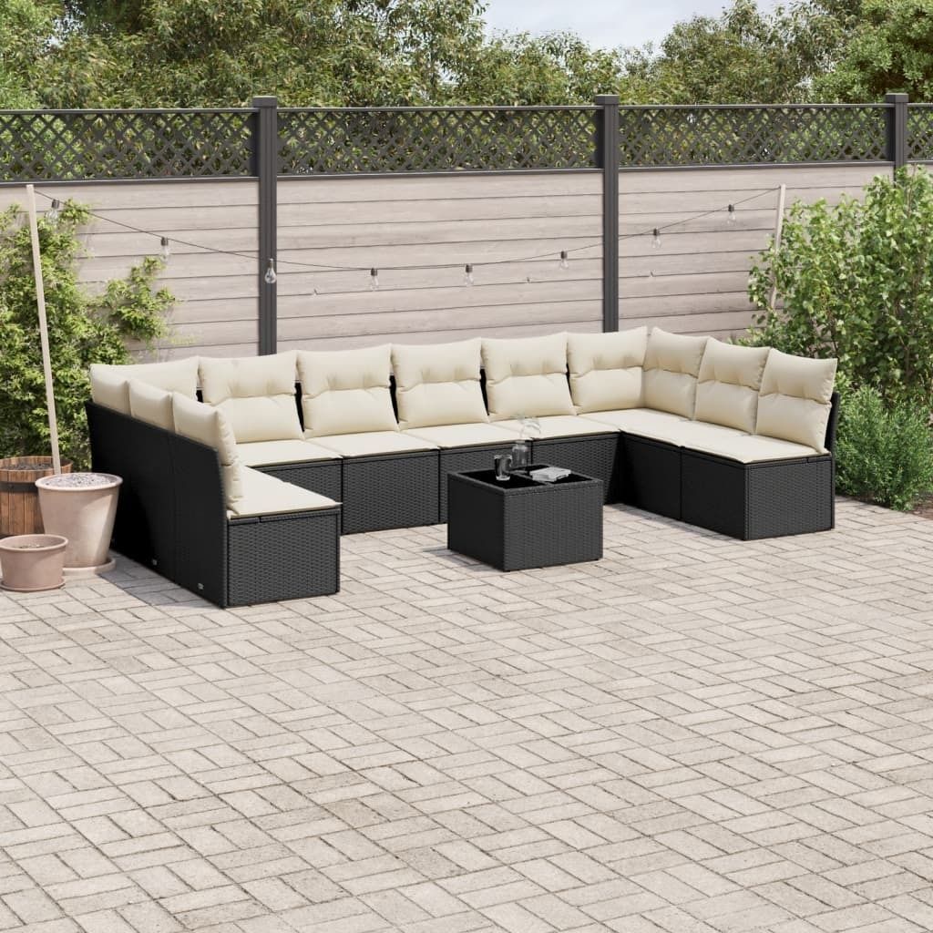 11-tlg. Garten-Sofagarnitur - mit Kissen Schwarz Poly Rattan - Gartenmöbelset 3249935