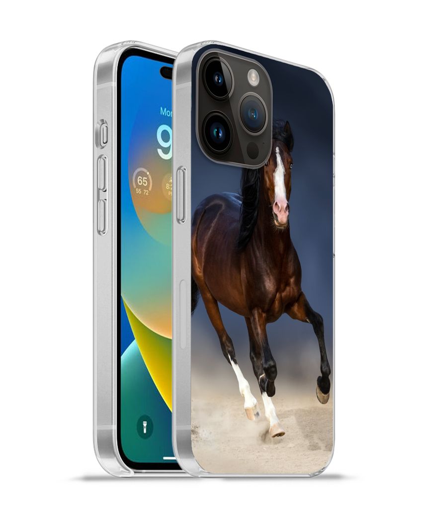 MuchoWow Handyhülle Schutzhülle Hülle für Apple iPhone 14 Pro - Softcase Pferde - Tiere - Sand Silikon Softcase Handy Hülle - Umschlag