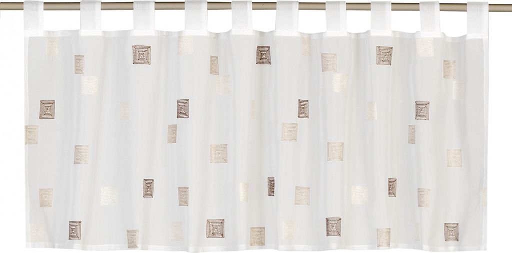 Elbersdrucke Bistrogardine mit Schlaufen Quadro 06 weiß-braun transparent 48x140cm Küchenfenster Sichtschutz Scheibengardine