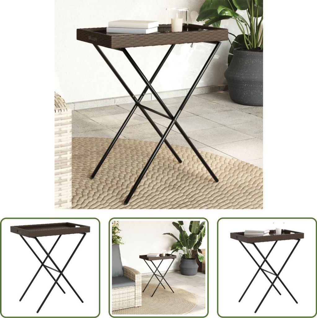 The Living Store Tabletttisch Klappbar Braun 65x40x75 cm Poly Rattan