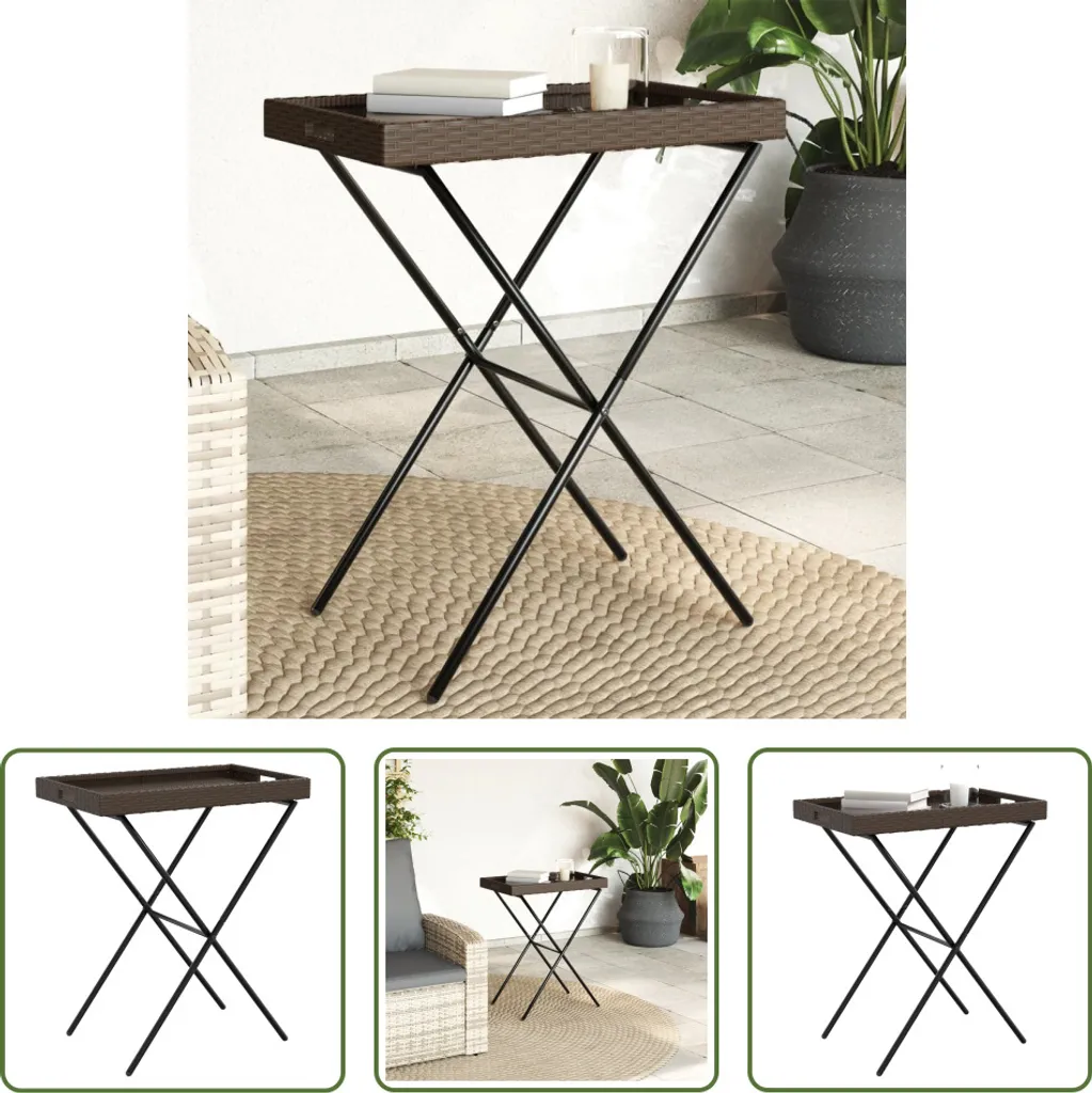 Tavolino Vassoio Pieghevole 65x40x75 cm in Rattan Sintetico Marrone