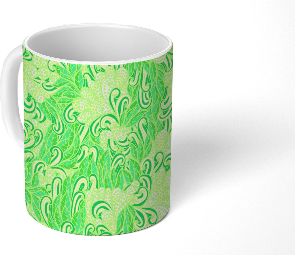 MuchoWow Tasse Kaffeetasse Kaffeebecher 350 ml Muster - Abstrakt - Blätter - Grün Teetasse - Fototasse - Becher - Keramikbecher - Teebecher - K...