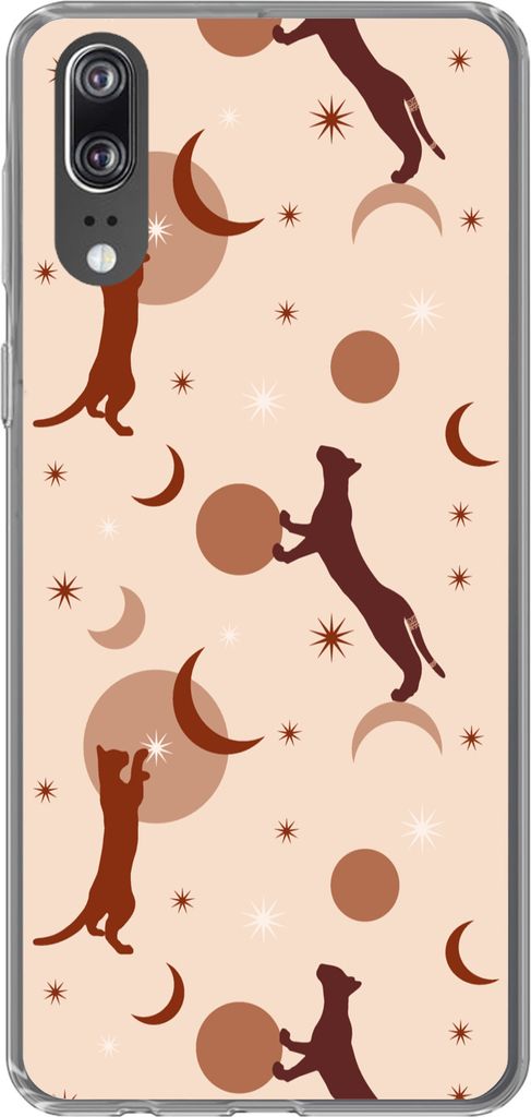 MuchoWow Handyhülle Schutzhülle Hülle für Telefoonhoesje Huawei P20 Muster - Katze - Mond - Pastell - Mädchen - Kinder - Kinder Silikon Soft...