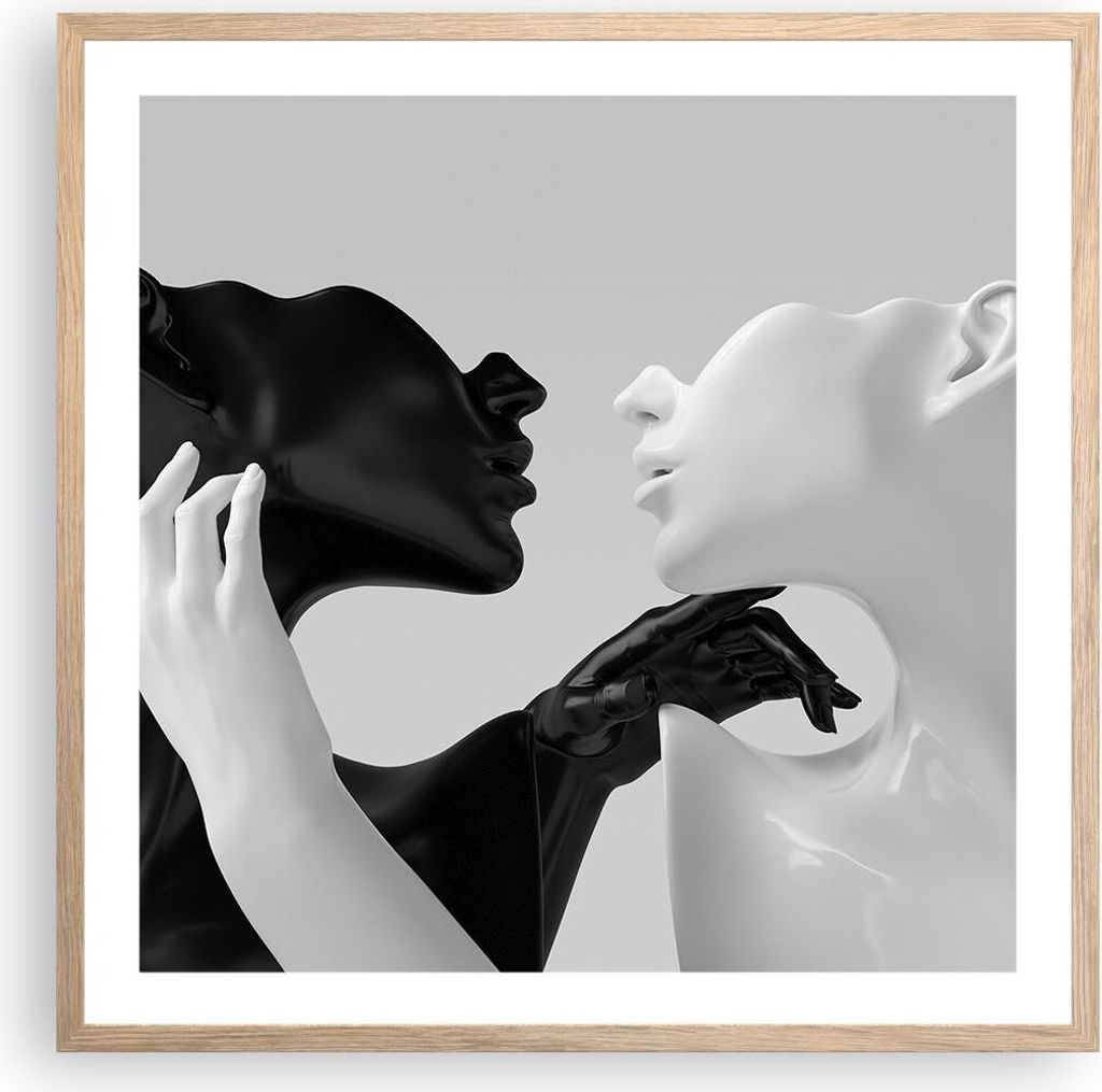 Gerahmtes Poster - Rahmen in heller Eiche - Schwarz Weiß Statue - 60x60 cm - Wand Bild - Wanddeko - Wandbilder - Kunstposter - Wandposter - Bilder...