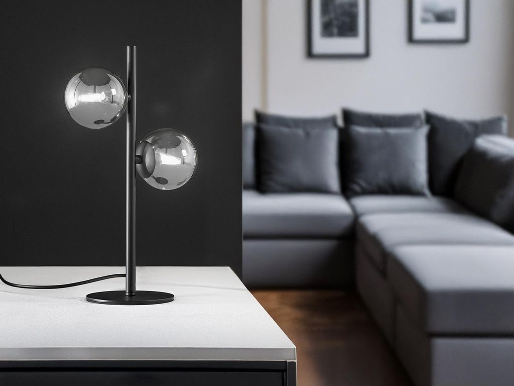 LED Tischlampe Schwarz Lampenschirm Rauchglas Kugel - stylishe Nachttischleuchte