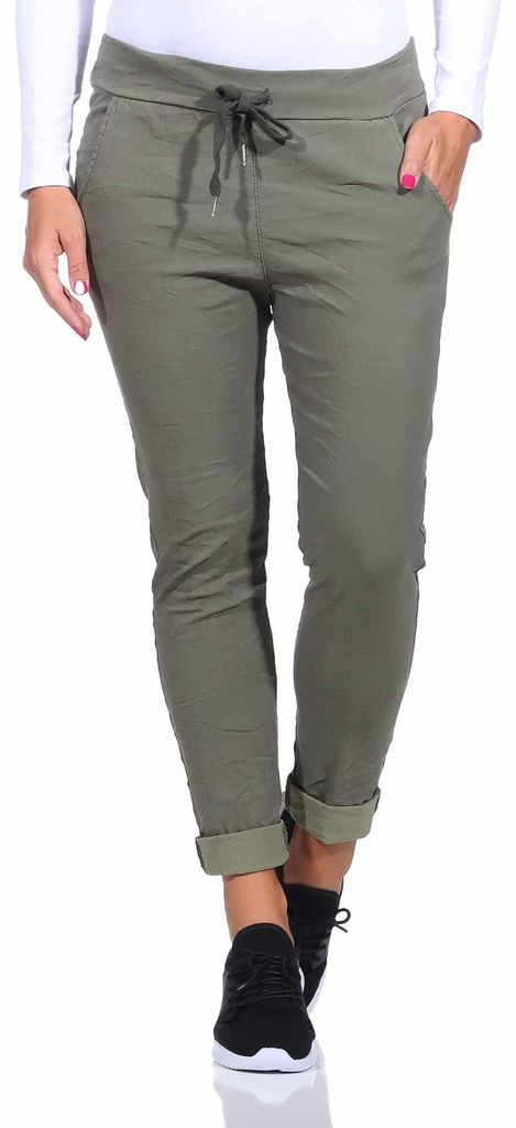 Chinohose Damen Stretch Jeans Gr. 36-48 leichte Schlupfhose mit Gummizug