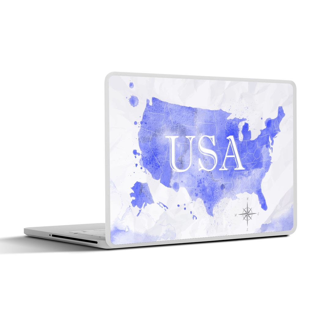 MuchoWow Laptop Aufkleber Sticker Cover Vereinigte Staaten - Blau - Weltkarte 40x30 cm - Laptop Dekoration - Selbstklebend