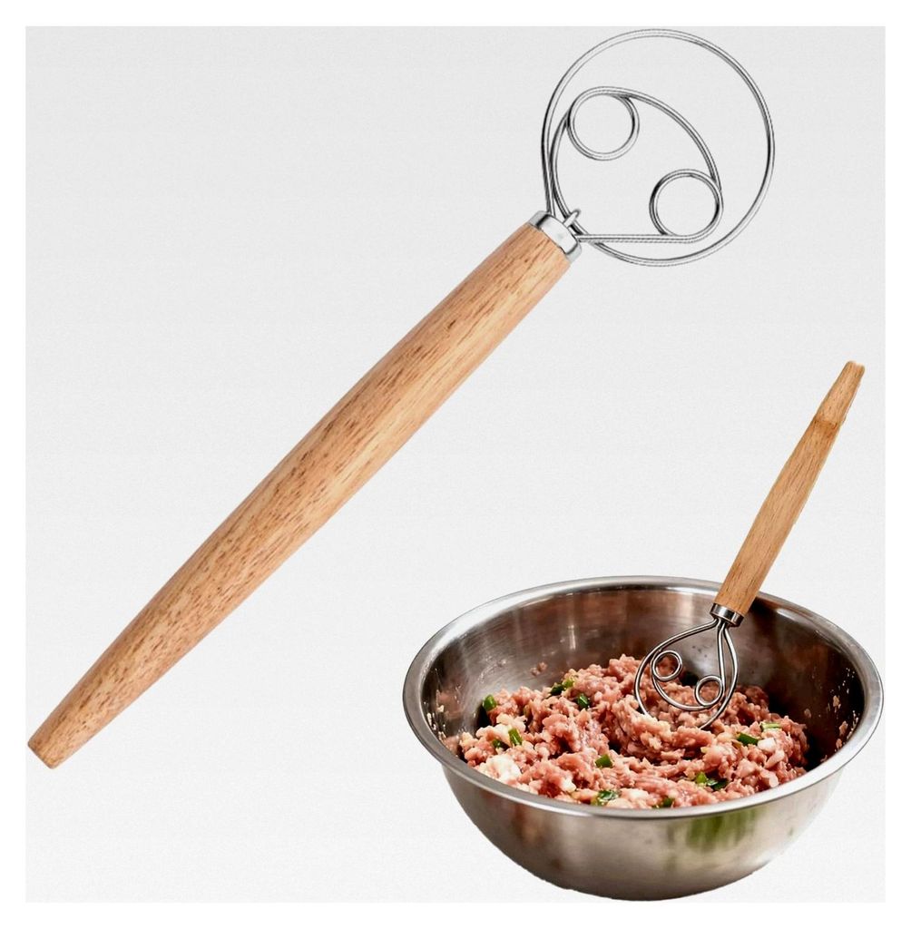 Dänischer Schneebesen mit Holzgriff, Teigrührer aus Edelstahl für die Brotkuchenherstellung