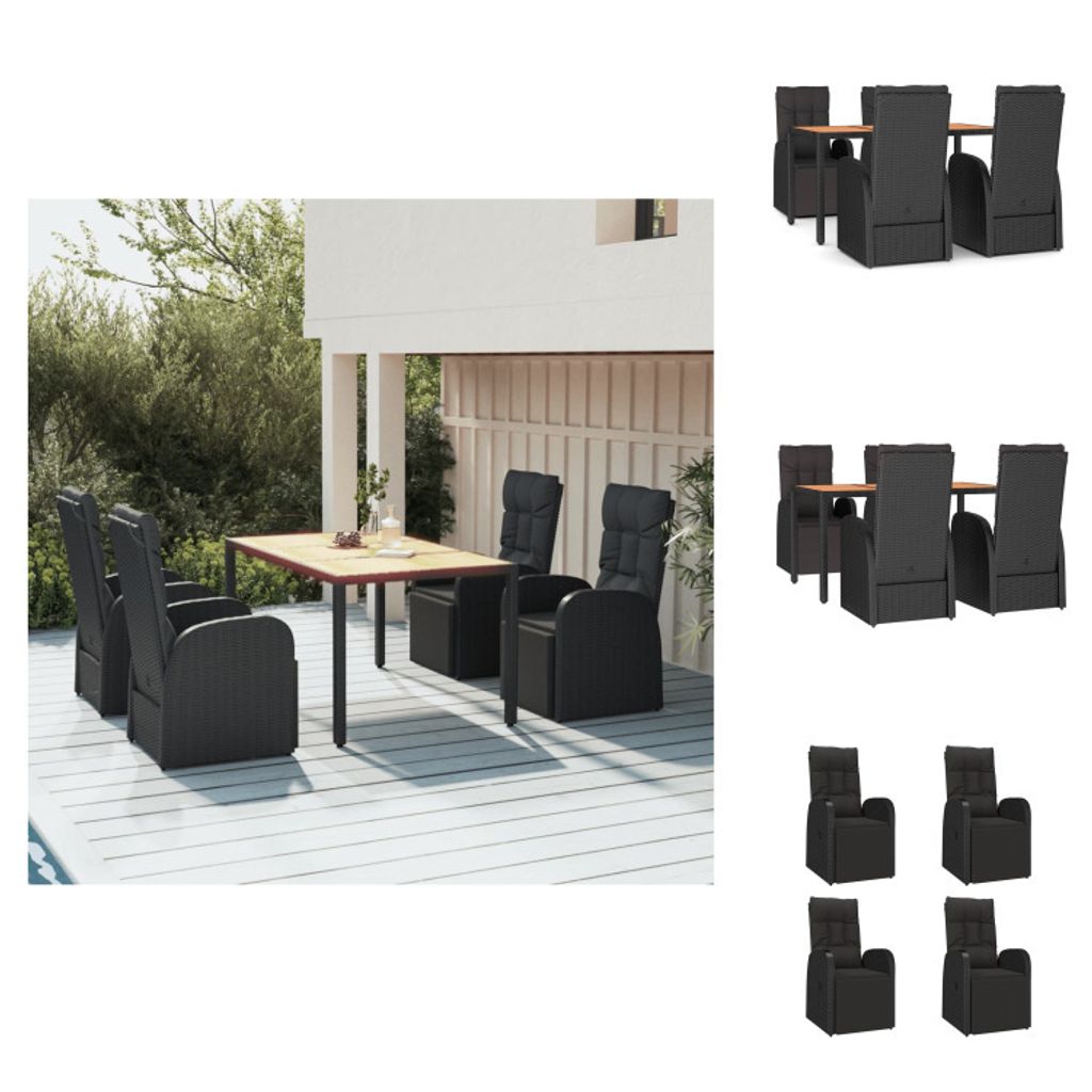vidaXL 5-tlg. Garten-Essgruppe Schwarz Poly Rattan & Massivholz Akazie - Gartenmöbel-Sets