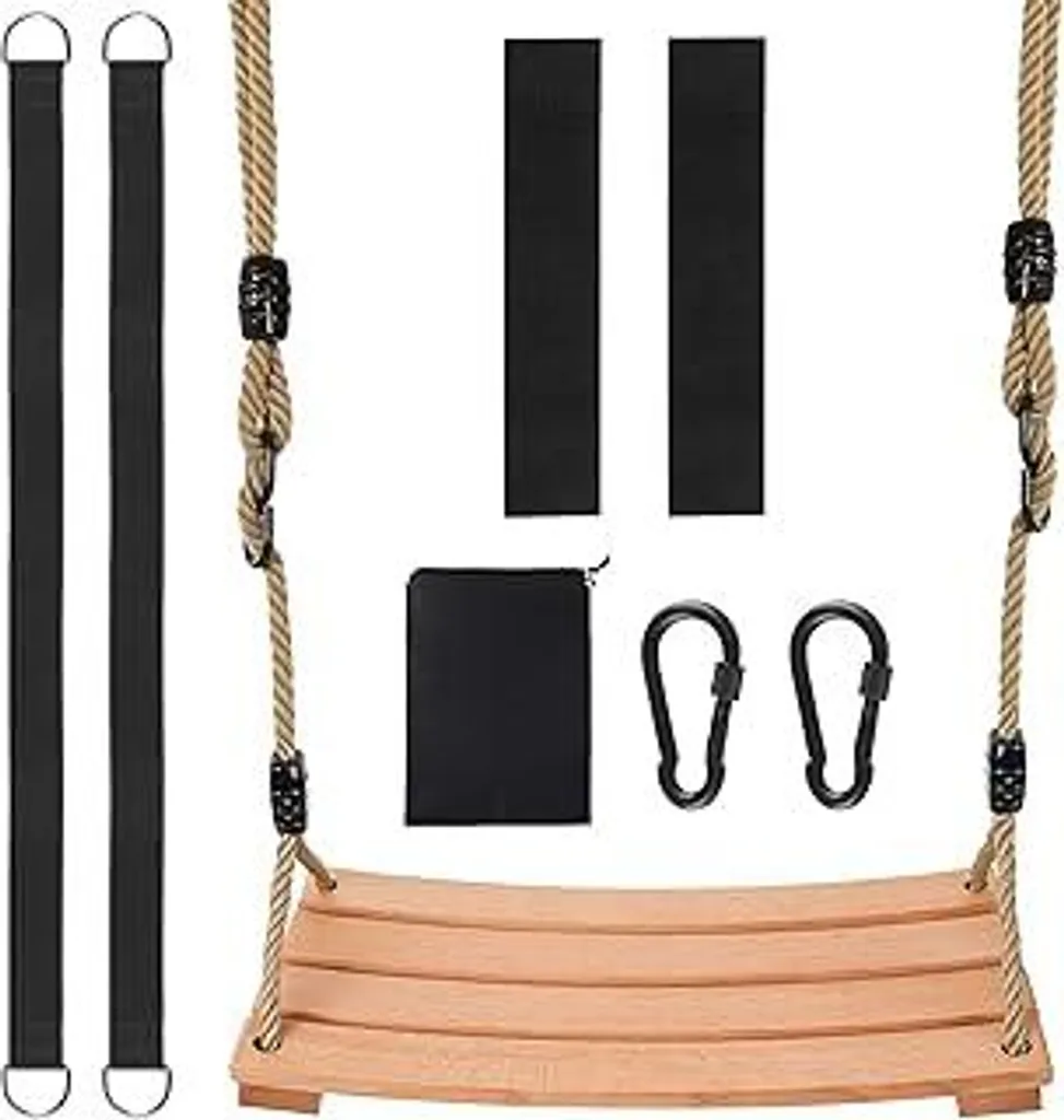 Altalena in legno da esterno per bambini e adulti, sedile in legno con corda regolabile in altezza, altalena da giardino per interni ed esterni, portata massima 100 kg