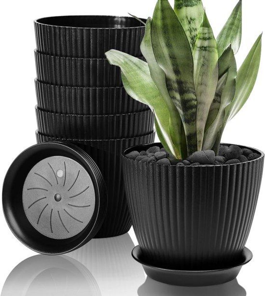 Kunststof-Set mit 6 stilvollen Pflanzgefäßen mit Drainage