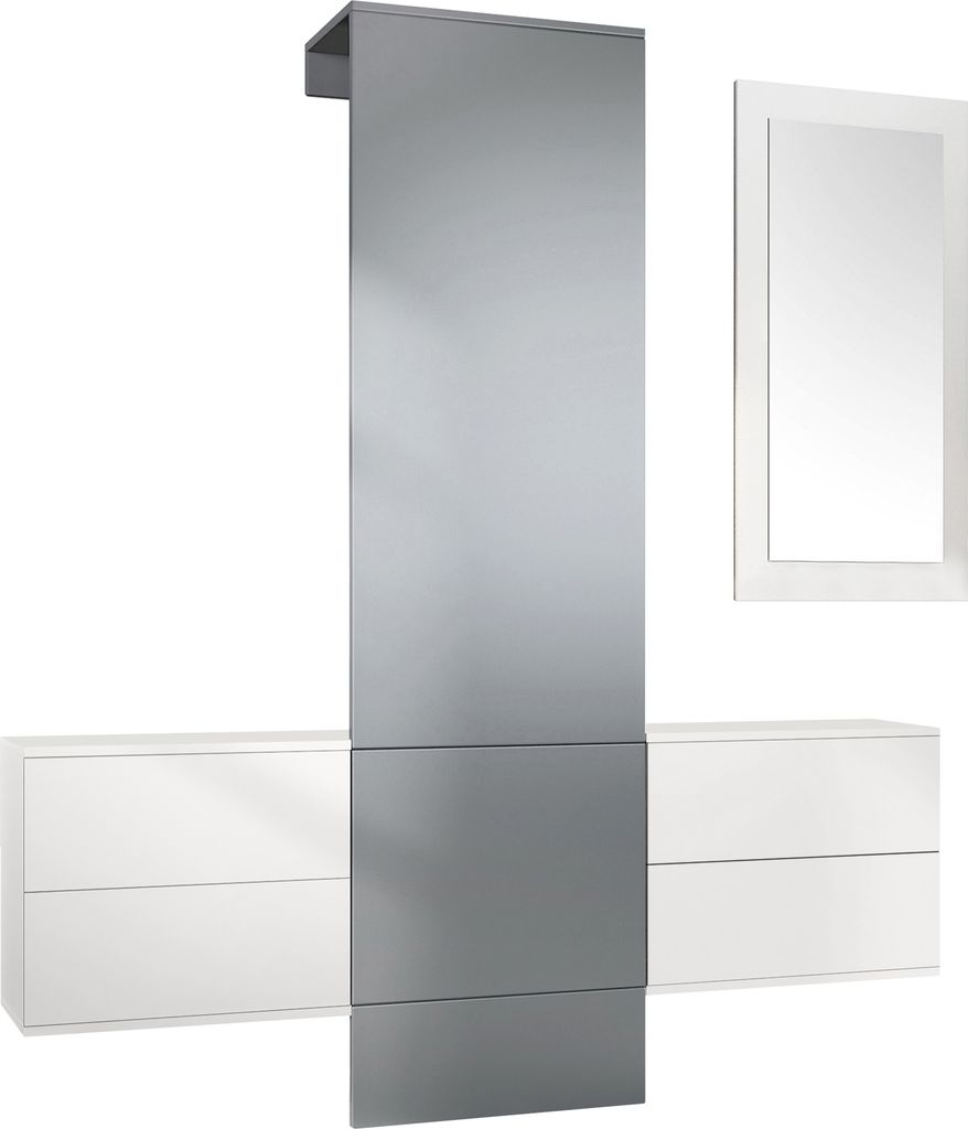 Vladon Garderobe Wandgarderobe Carlton Set 3, Germany, Korpus in Weiß matt / Paneel in Graphit Seidenmatt