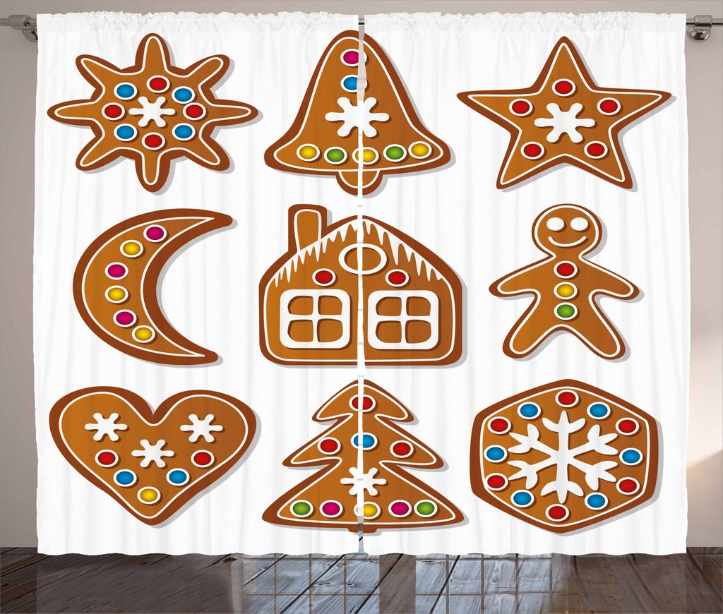 ABAKUHAUS Lebkuchenmann Rustikaler Gardine, Zucker Biscuits, Schlafzimmer Kräuselband Vorhang mit Schlaufen und Haken, 280 x 245 cm, Brown Mehrfarbig
