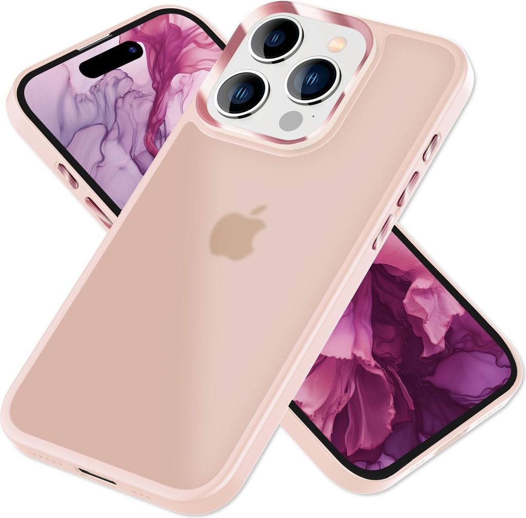 Hybrid Hülle für iPhone 15 Pro Max Frosted Case Schutz Rand Magnet Handyhülle Rosa