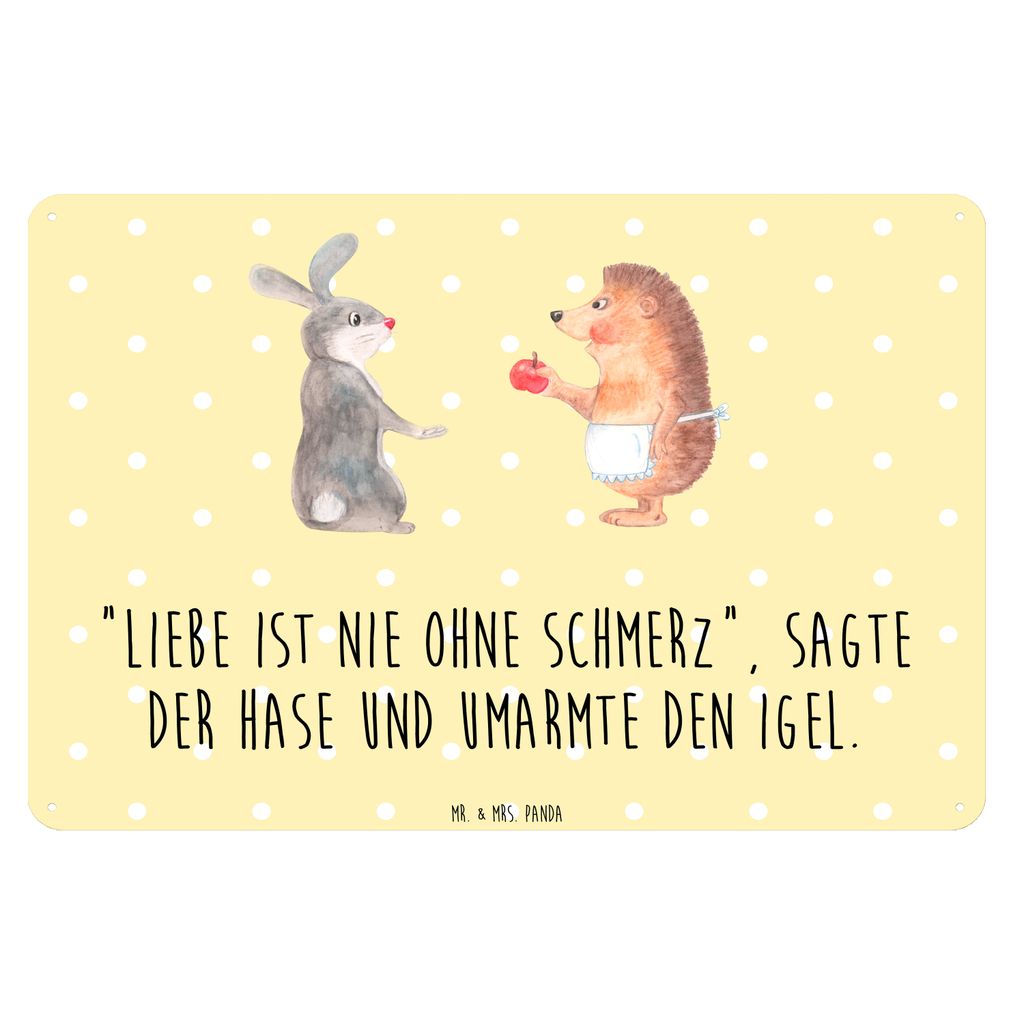 Mr. & Mrs. Panda Schild Hase Igel DIN A3 - Gelb Pastell - Geschenk, Herzschmerz, Trösten, Wandbild, Metallschild, Lustige Sprüche, Trennungsschme...