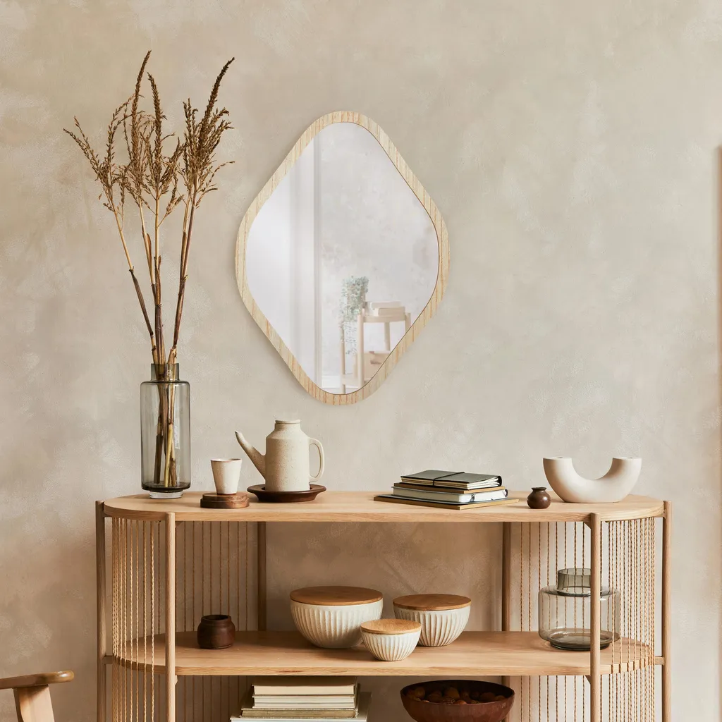 Miroir Déco Elio Losange H60cm en Bois Naturel pour un Style Scandinave