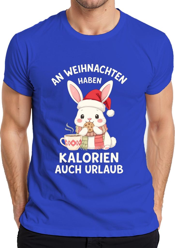 An Weihnachten Kalorien haben Urlaub Weihnachtshase Keks Geschenk Herren T-Shirt, Blau, 3XL