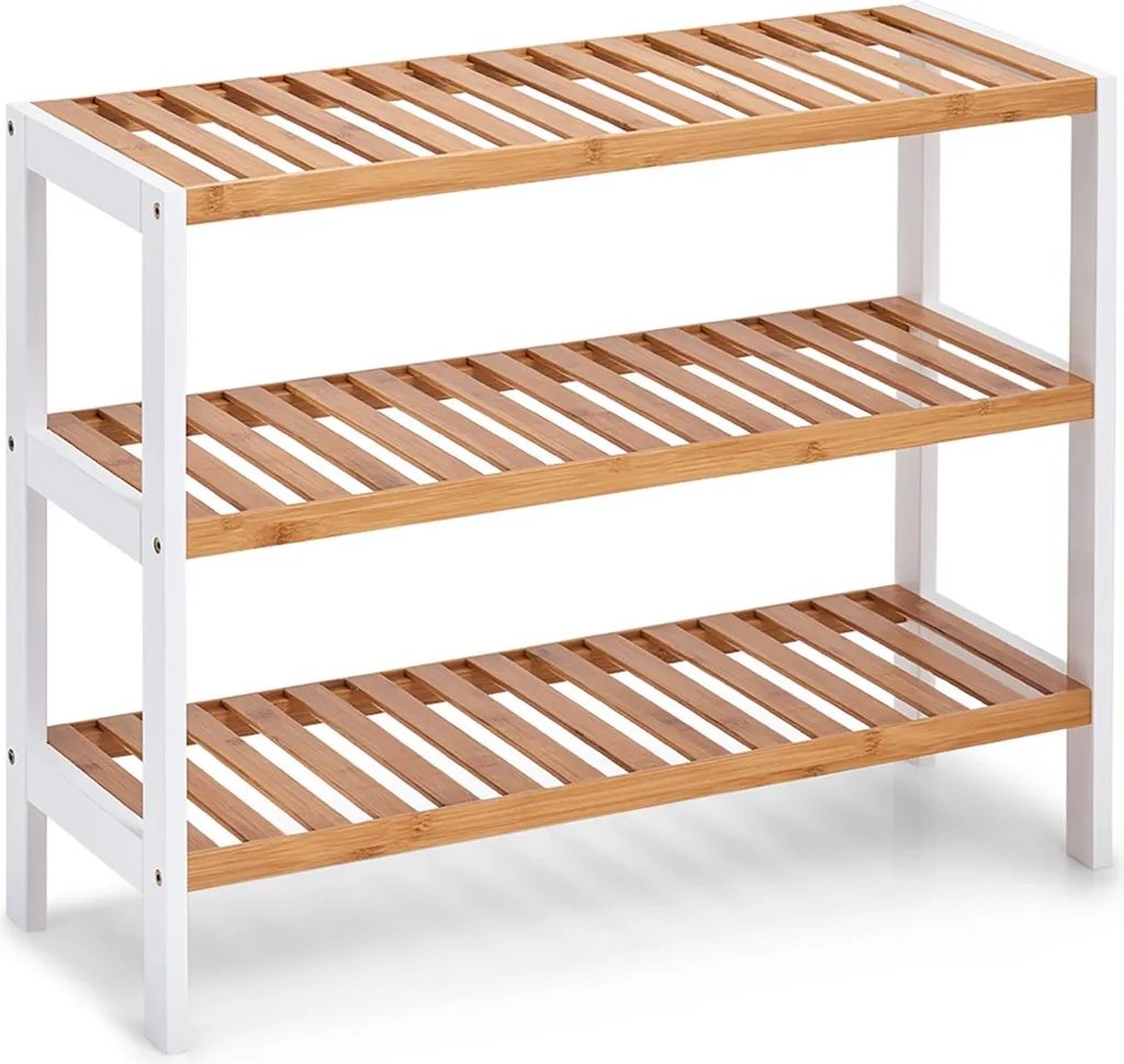 Étagère à chaussures design en bambou et bois blanc 70 cm Zeller