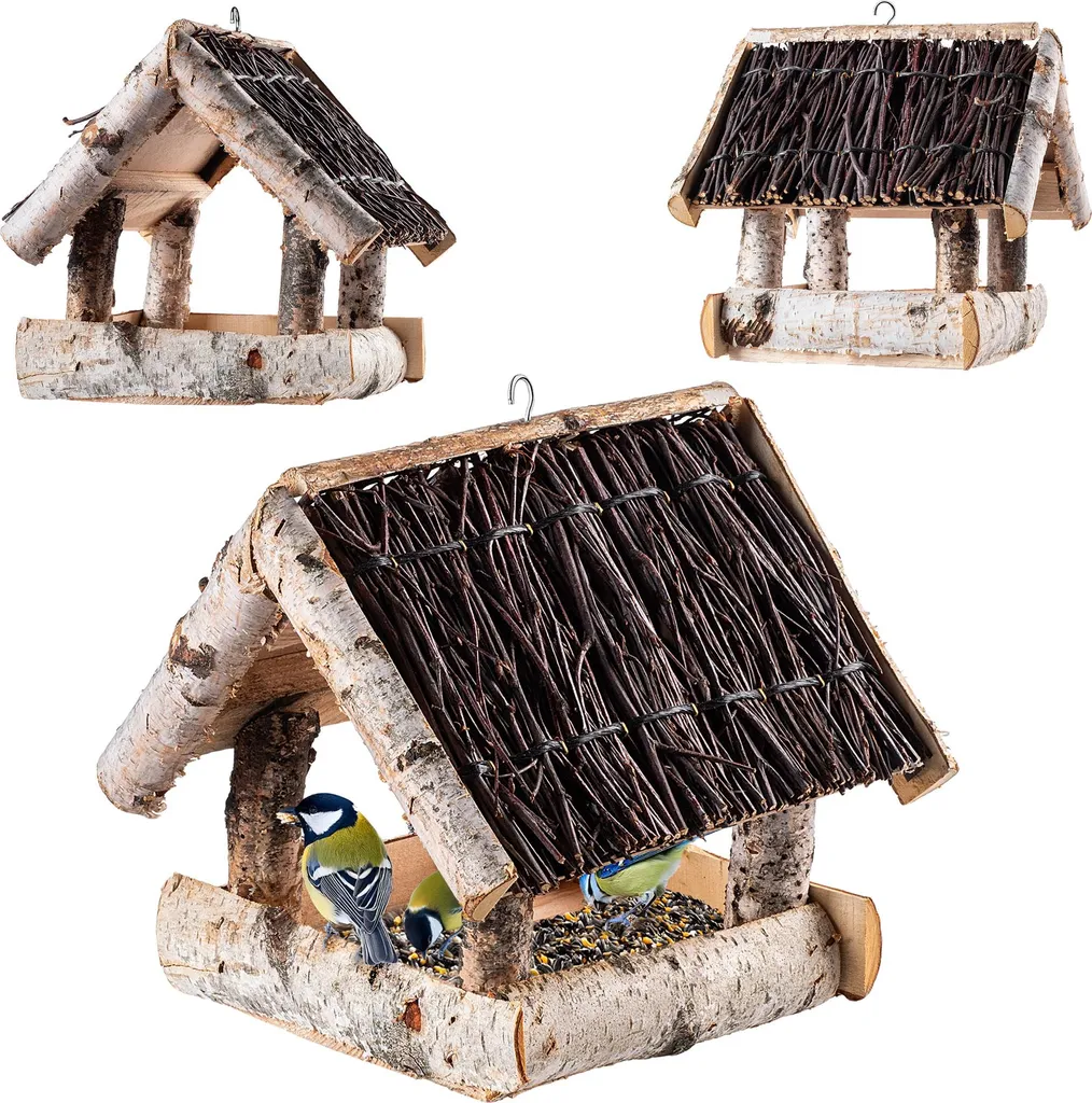 KADAX Mangeoire Oiseaux en Bois de Bouleau Naturel pour Jardin et Balcon