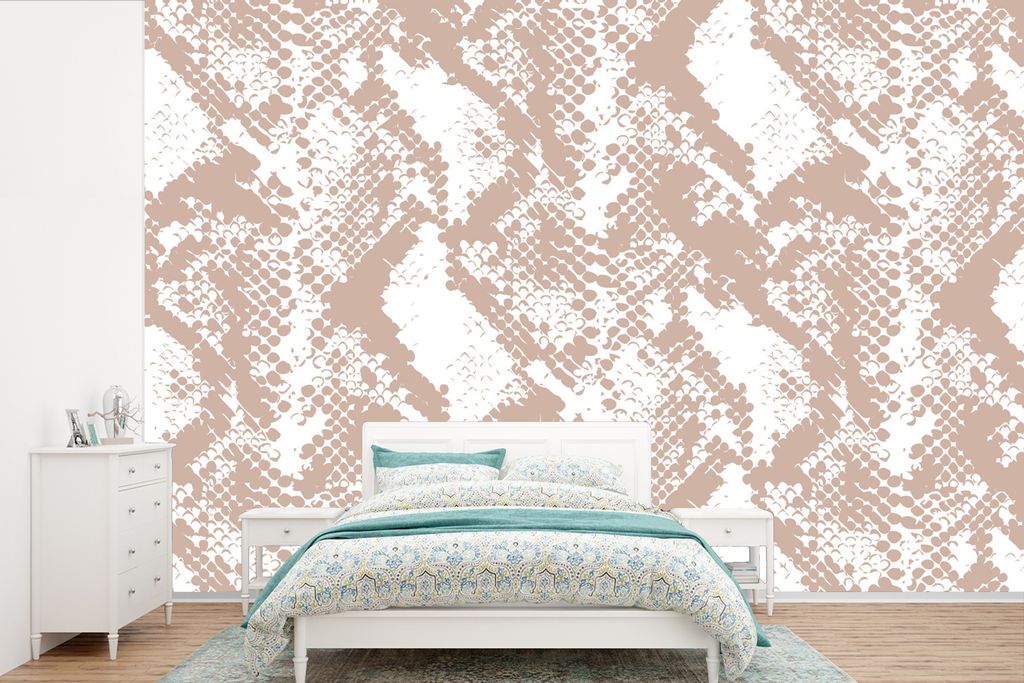 MuchoWow Fototapete für Wohnzimmer oder Schlafzimmer Wandtapete Vinyl Motivtapete Tiermuster - Schlange - Form - Pastell - 390x260 cm - Papierta...