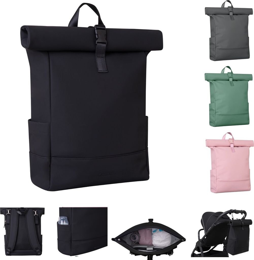 Kikkaboo Wickeltasche Jayden Rucksack Grifflänge einstellbar, Reißverschluss schwarz