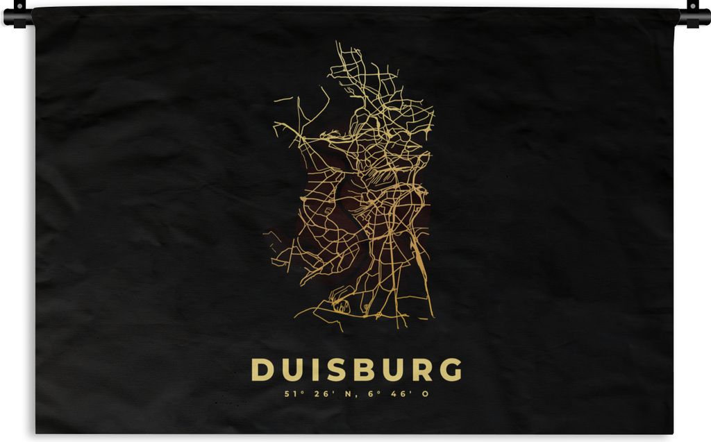 MuchoWow Wandteppich Wandbehang Duisburg - Gold - Karte - Stadtplan 120x80 cm Tapisserie Dekoration Wandtuch - Wanddekorationen - Wandtücher