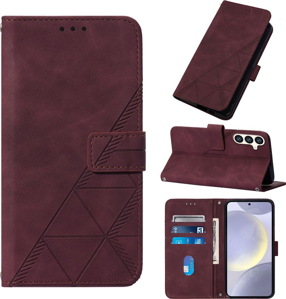 Galaxy S24+ Hülle, Schlank Prägung Leder Kartenfächer Schutzhülle mit Ständer für Samsung Galaxy S24+ Rot