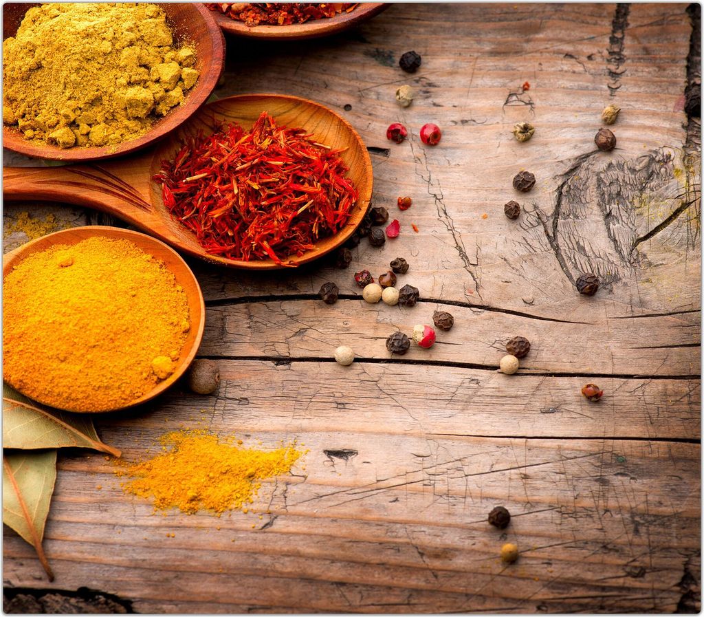 Spritzschutz Herdabdeckplatte Schneidebrett aus Glas Gewürzauswahl 1-Teilig (60x52cm)