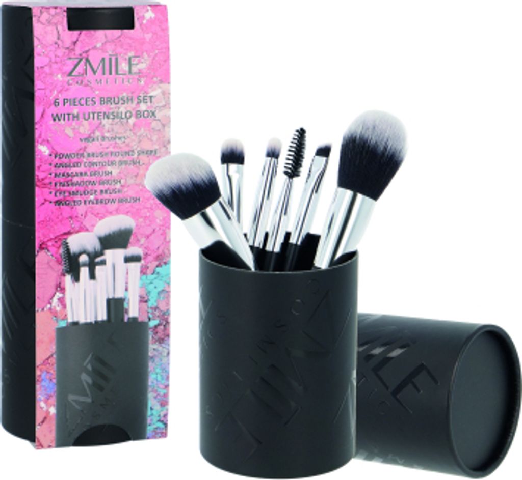 ZMILE Cosmetics Gift Box 'YOUR UTENSILO' Brushes Brush Set 6 Pieces Synthetic Hair Vegan Cosmetic Brushes