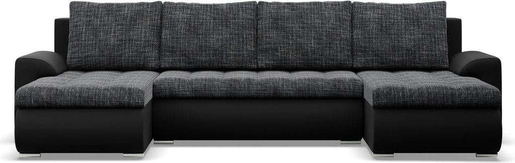 U-Sofa mit Schlaffunktion Foresta, 2 Chaiselongues, Schwarz + Schwarz