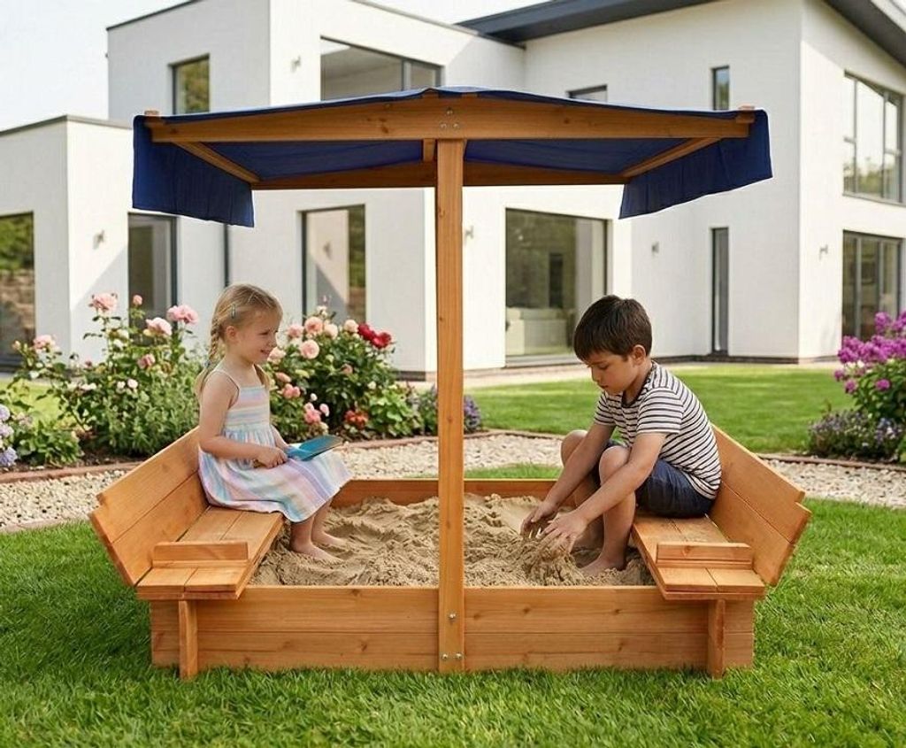 Sandkasten LIGNI Holzsandkasten Sonnenschutz Dach Holz Produktbild 