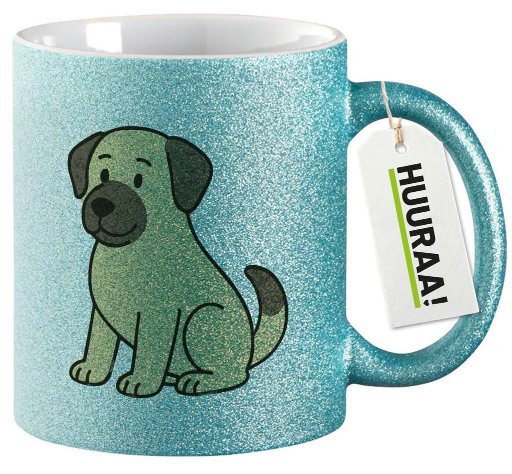 Huuraa Glitzertasse Kangal Comic Kangi 330ml Blau Keramik Kaffeebecher Geschenkidee