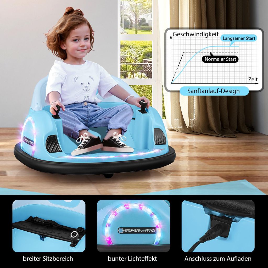 COSTWAY 12V Auto Tamponneuse Electrique 360° pour Enfants, Télécommande 2.4G, avec Lumières Clignotantes & Musique, 3-8 Ans, Rouge