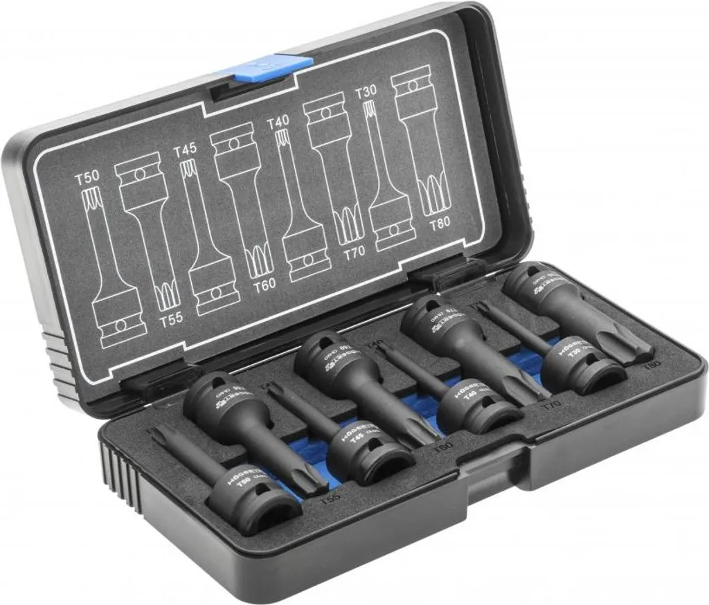 Hogert HT1W548 Jeu de 8 Clés à Chocs Hexagonales 1/2" en Acier CrMo