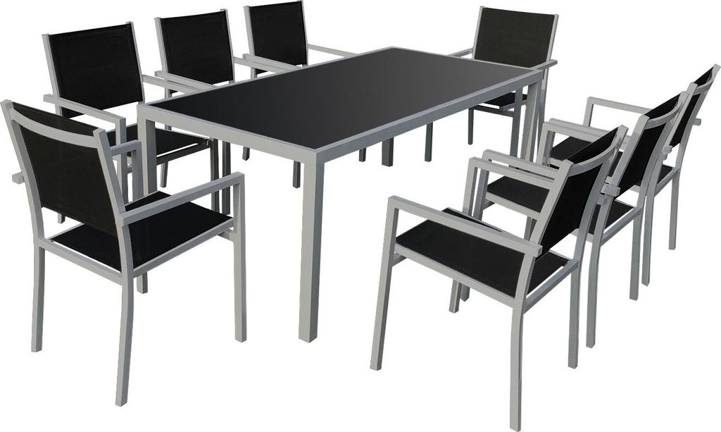 Gartenmöbel BARI aus schwarzem Textilene 8-Sitzer - Aluminium grau