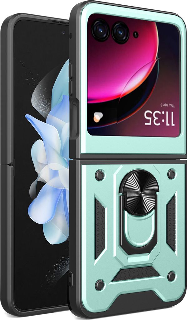 Hülle für Motorola Razr 40 Ultra mit Ring Ständer Halter TPU PC Hybrid Handyhülle Grün