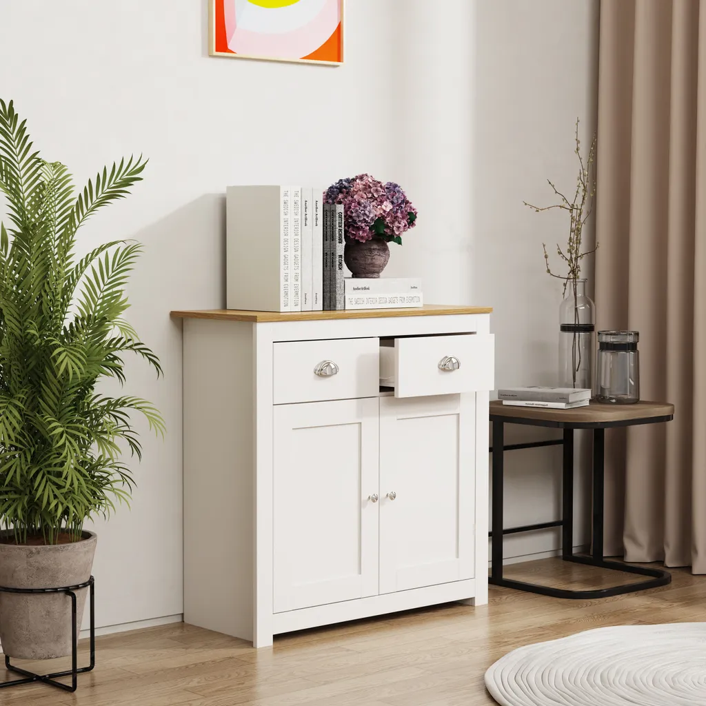 Commode Balusa 2 tiroirs VCM, Buffet de rangement compact 35cm - 6