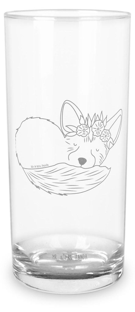 Mr. & Mrs. Panda Glas Wüstenfuchs Blumen 400 ml - Transparent - Geschenk, Blumenkranz, Geschenkglas, Trinkglas, Wildtiere, Glücklich, Wüste, Tum...