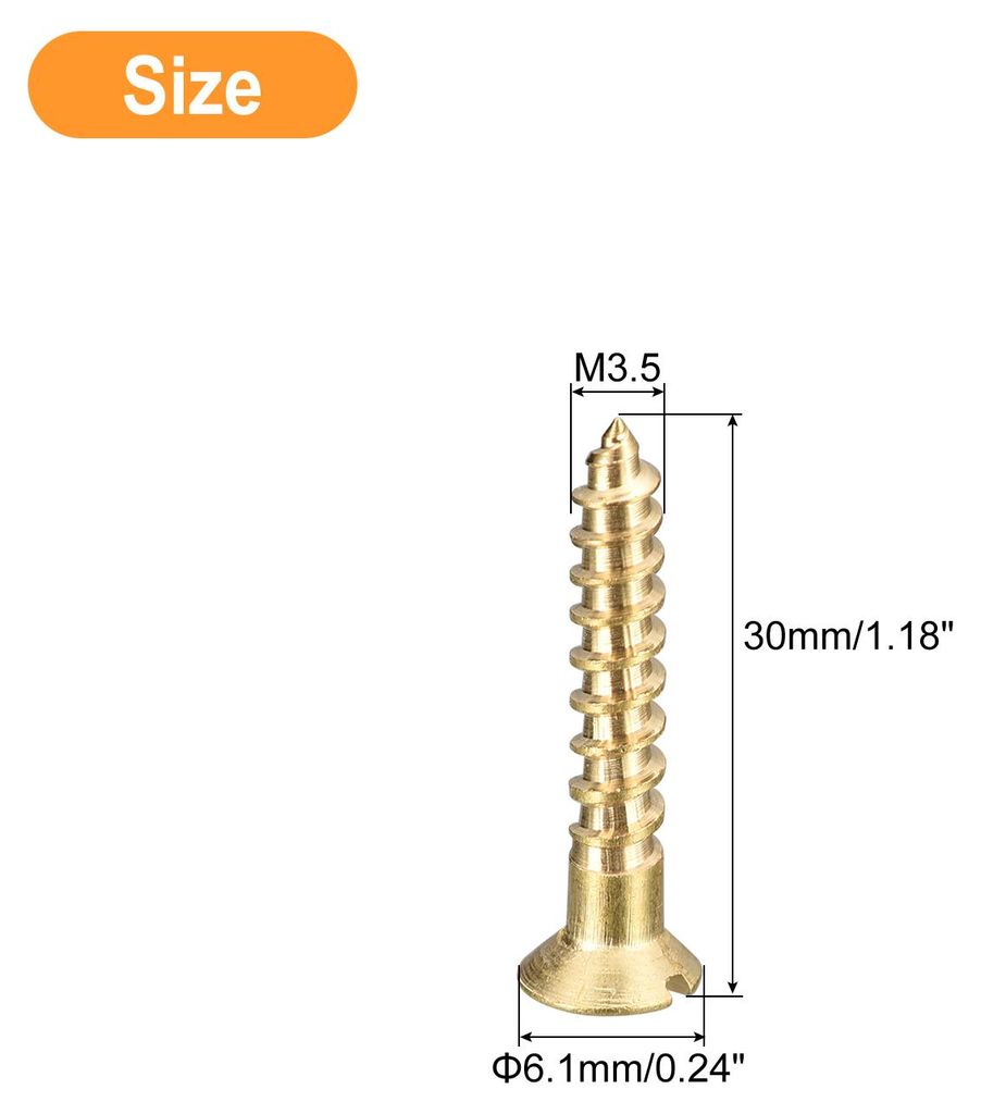 Messing Holzschrauben, 40 Stš¹ck M3,5 x 30 mm Schlitzantrieb Senkkopf Selbstschneidende Schrauben fš¹r Holzarbeiten M?bel
