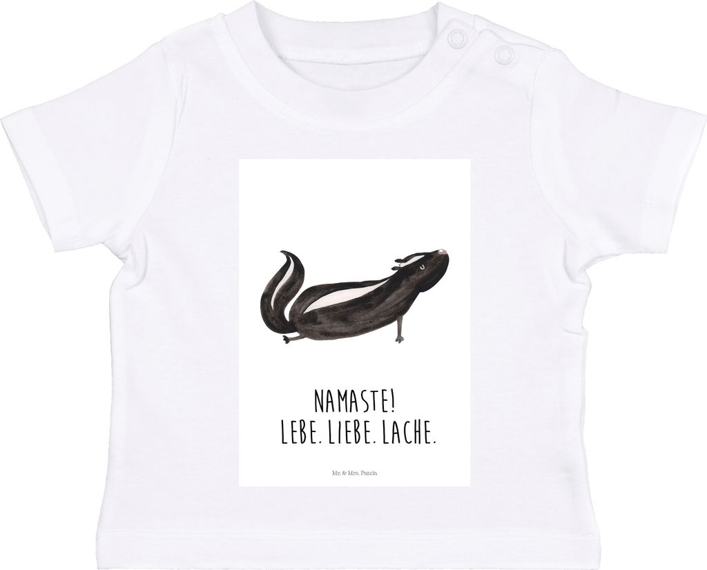 Mr. & Mrs. Panda Organic Baby Shirt Stinktier Yoga 6. - 12. Monat - Weiß - Geschenk, Lebe, Babyshirt, Namaste, T-Shirt, Liebe, Baumwollshirt, Raub...