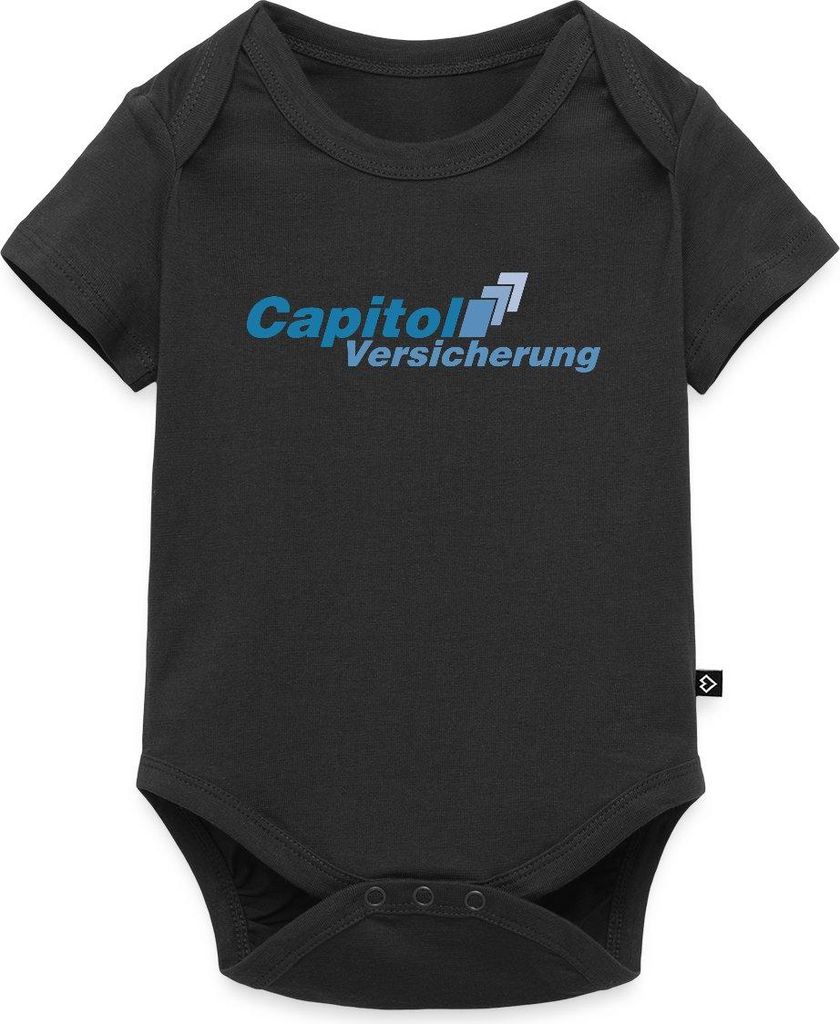 Spreadshirt Stromberg Logo Capitol Versicherung Kurzarm Tages Baby Body, 68 (3-6 M.), Schwarz