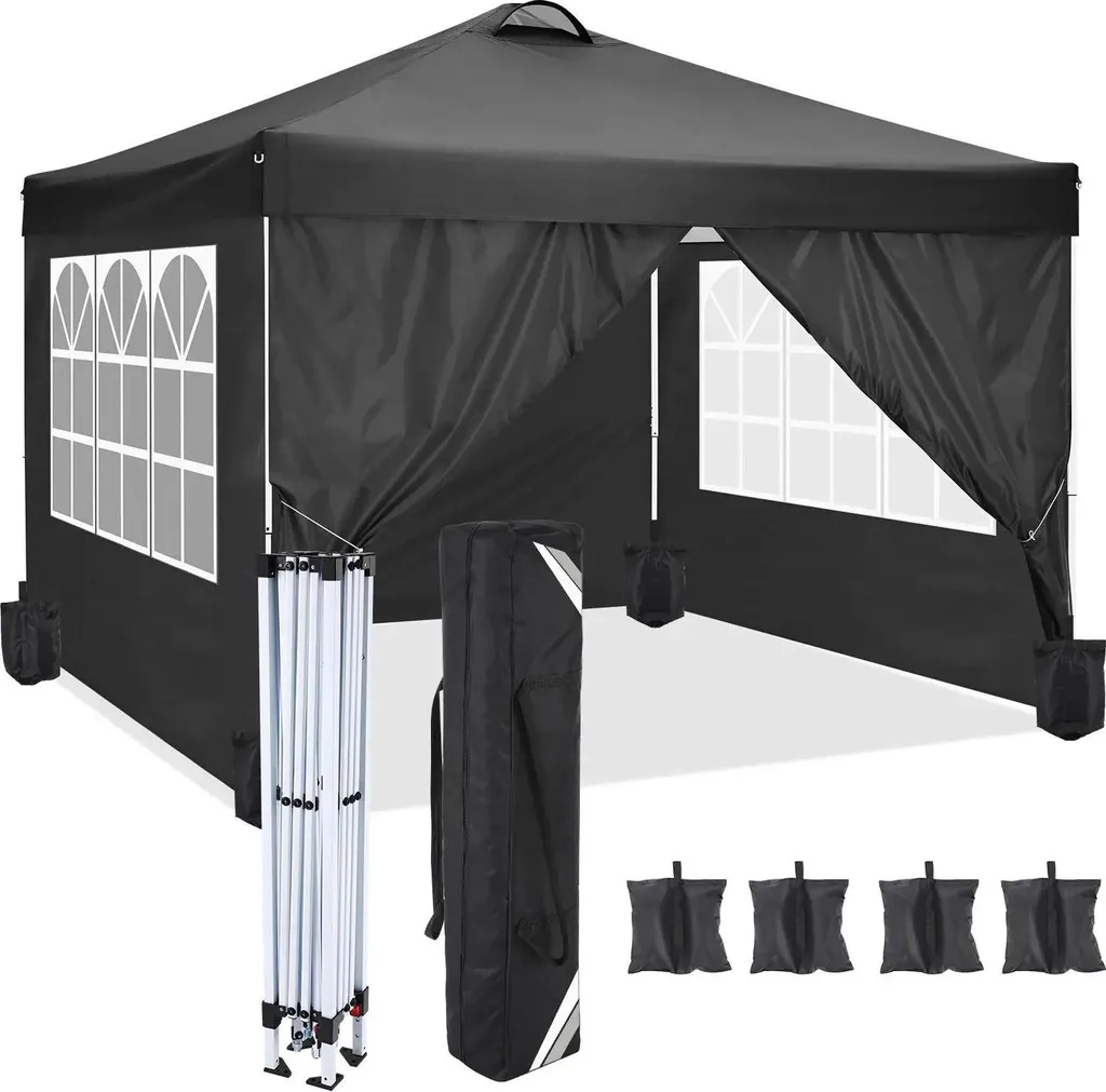 Tonnelle pliable noire pour réception et marché - Gazebo étanche 3x3