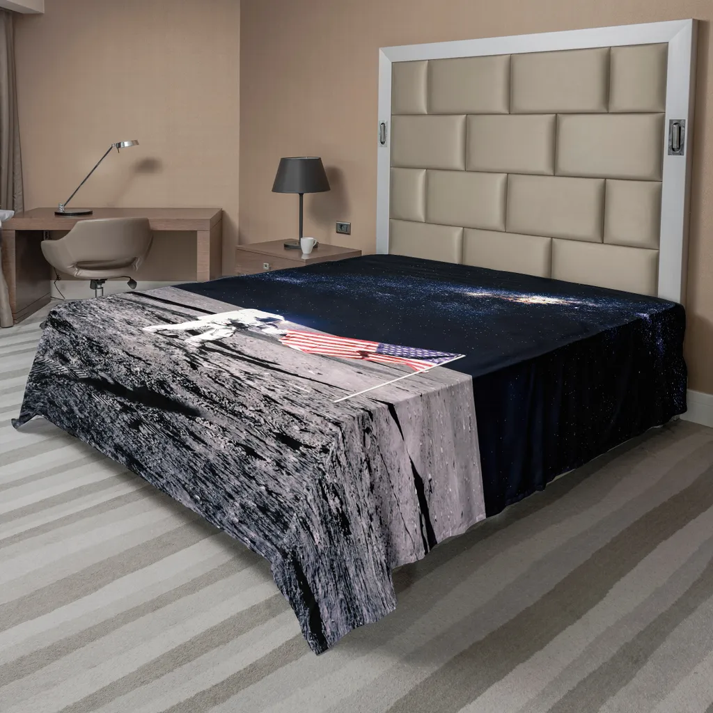 Drap de lit supérieur décoratif univers et galaxie bleu marron 1 pièce